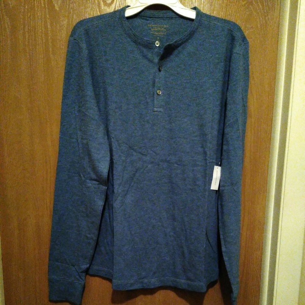 Banana Republic Organic Soft Wash Henley Blue T-Shirt - Medium Tall New